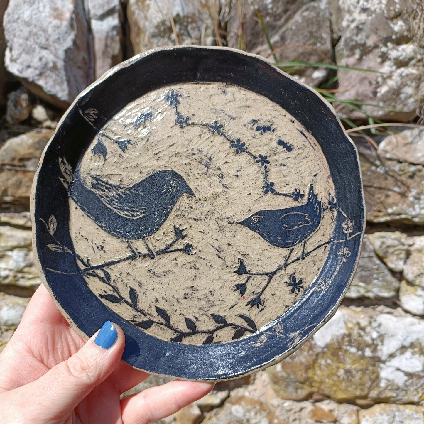 Mother and baby wren plate