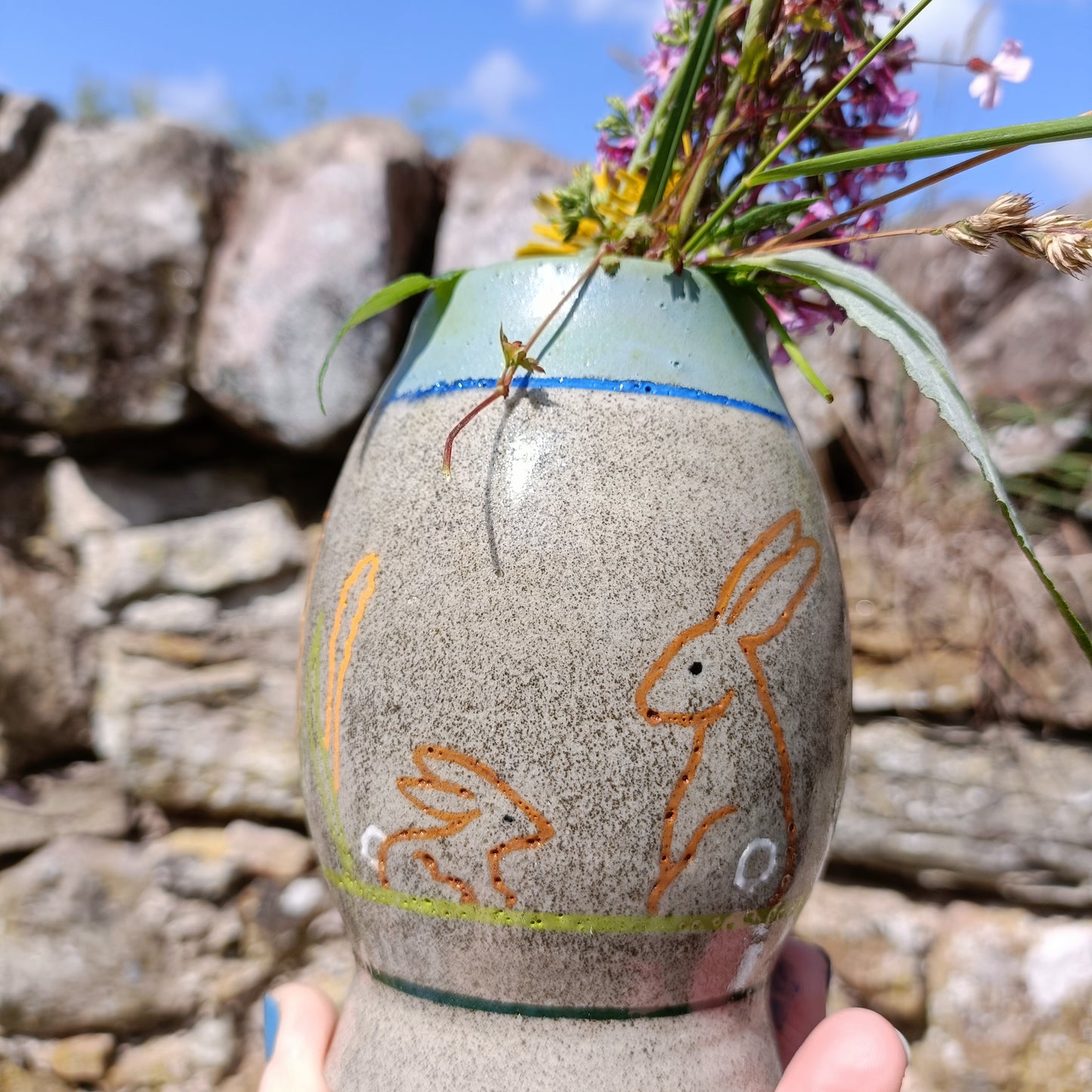 Mother and baby Hare Vase